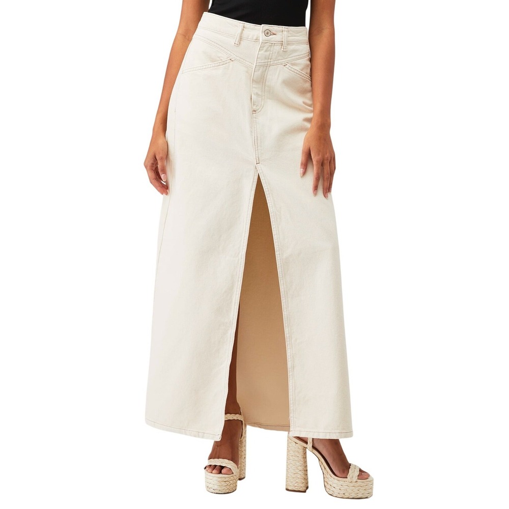 NEW Free People We The Free Come As You Are Cream Denim Maxi Skirt SIZE 2